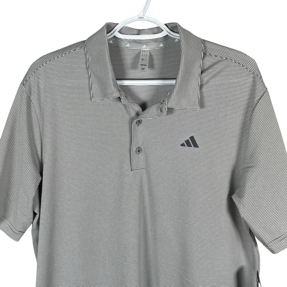New Adidas Ottoman Stripe Performance Golf Polo‎ Shirt Mens M Gray Stretch $68